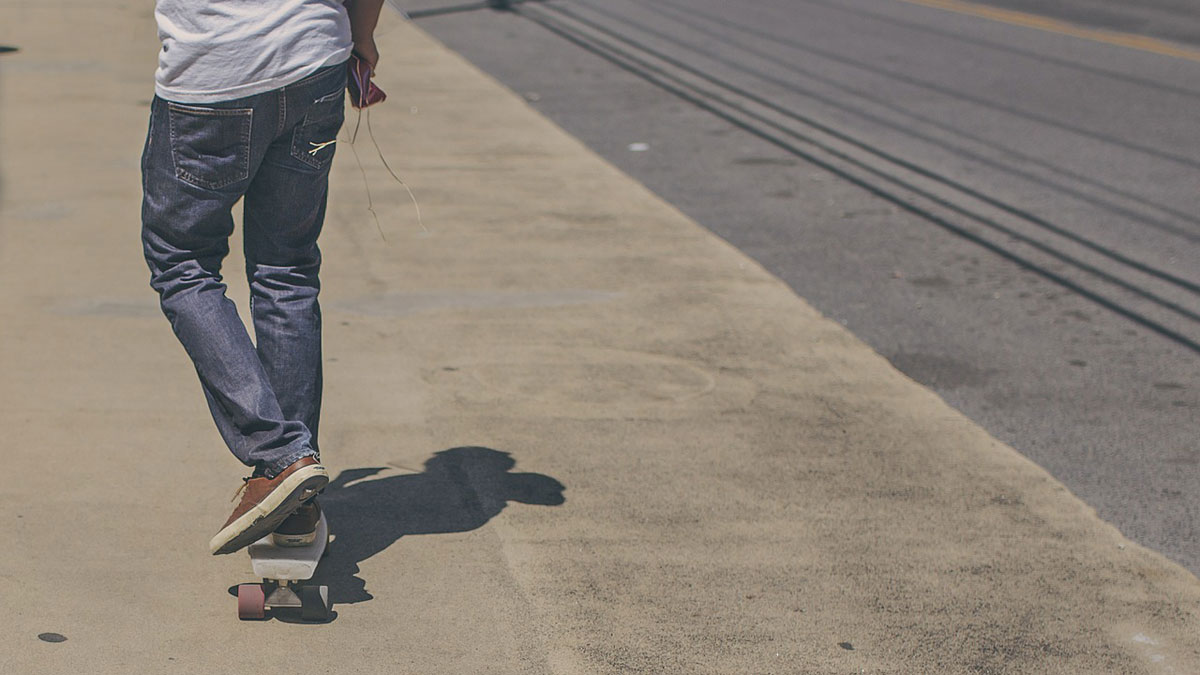 Teenager skateboarding